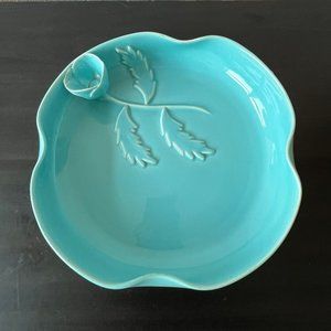 Caliente Pottery Aqua Blue Flower Dish Virgil Haldeman Made in Burbank CA